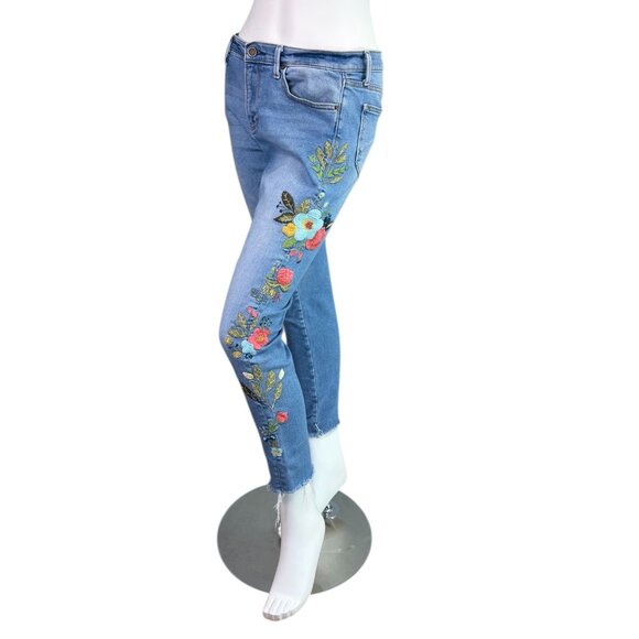 Driftwood Jackie Floral Embroidered Mid-rise Skinny Jeans Blue Denim Size 29 - Picture 2 of 11